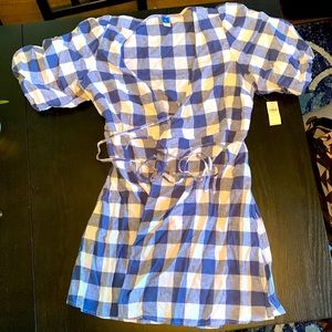 OldNavy NWT blue and white checkered wrap dress, size XS